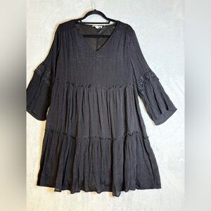 Womens Black Dress Size 1X Lace Sleeves V-Neck Comfy Holiday Party Indigo Rose